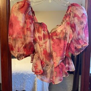 Love Shack Fancy, Misa, For Love & Lemons style romantic floral top.